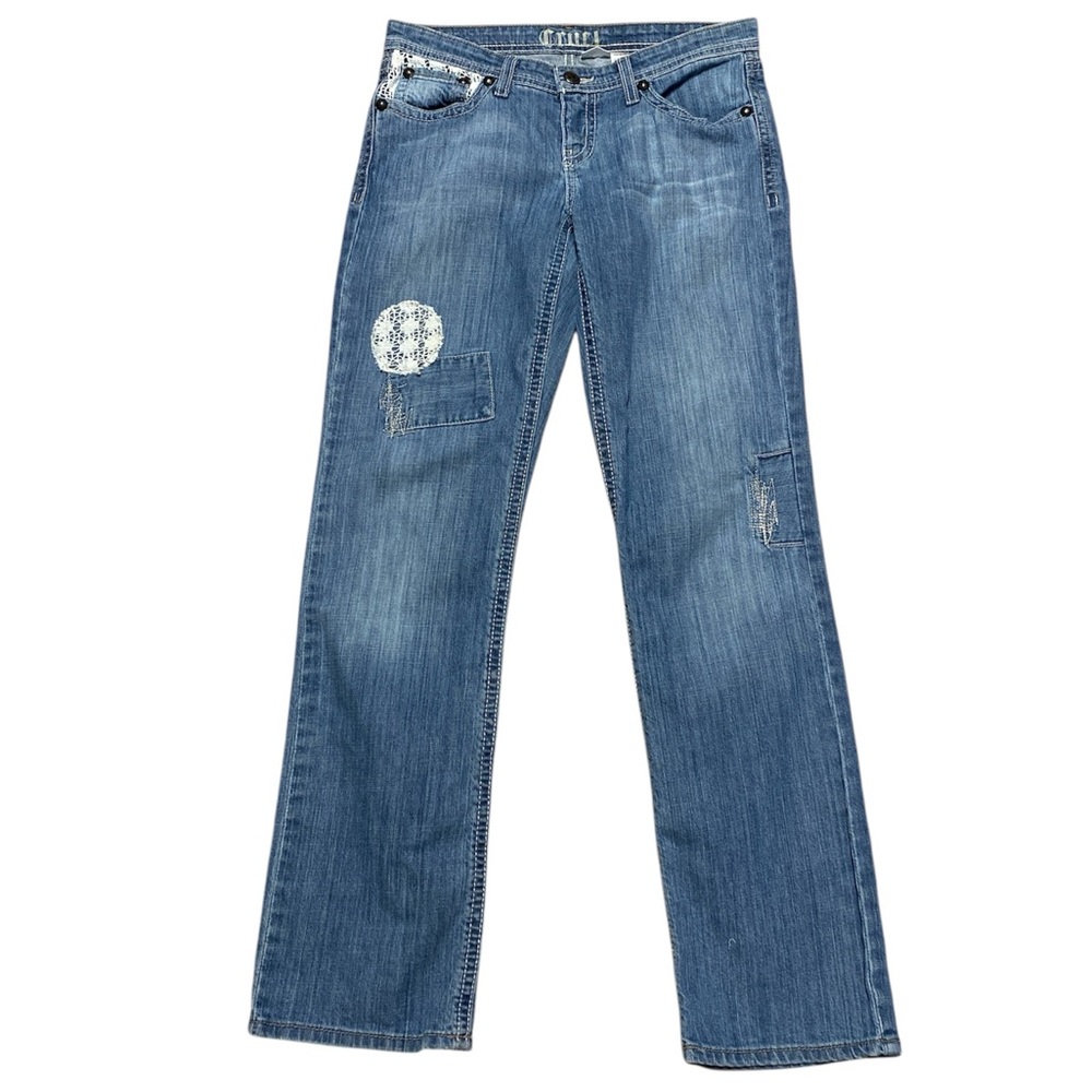 Y2k Cruel Charley Jeans Women’s 3 Crochet Low Rise Straight Leg Baggy Denim